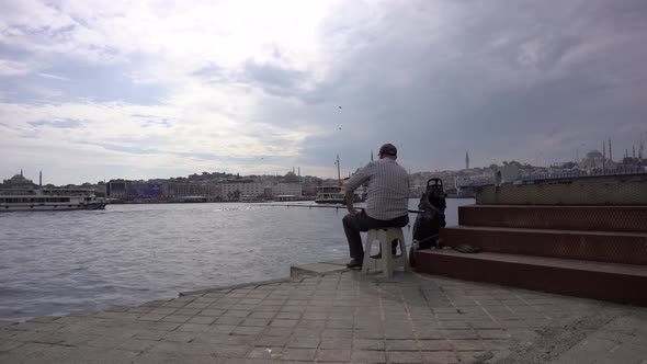 Istanbul Karakoy Pier  with Fisherman