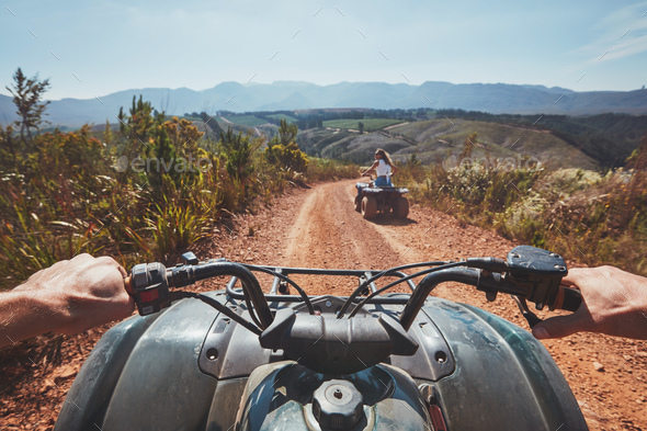 View from a quad bike in nature - Stock Photo - Images