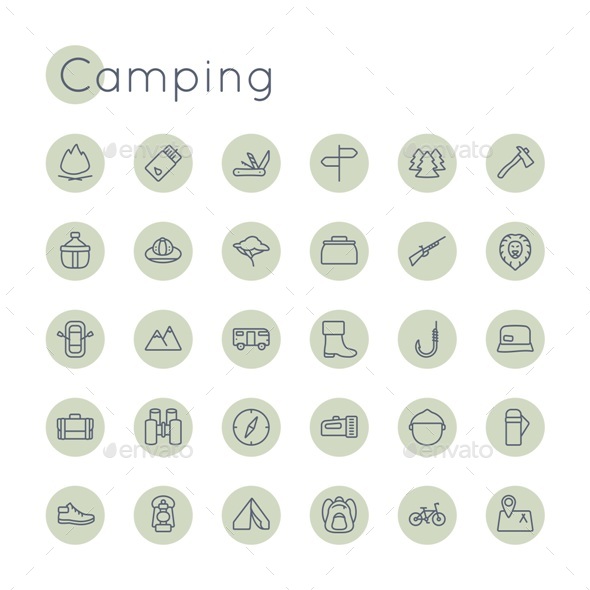 Vector Round Camping Icons - Miscellaneous Icons