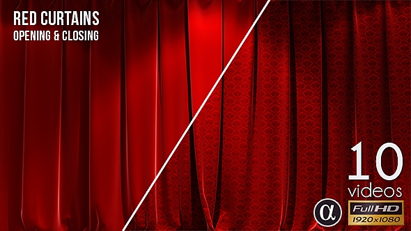 3D Realistic Red Curtains Opening & Closing - 10 Pack
