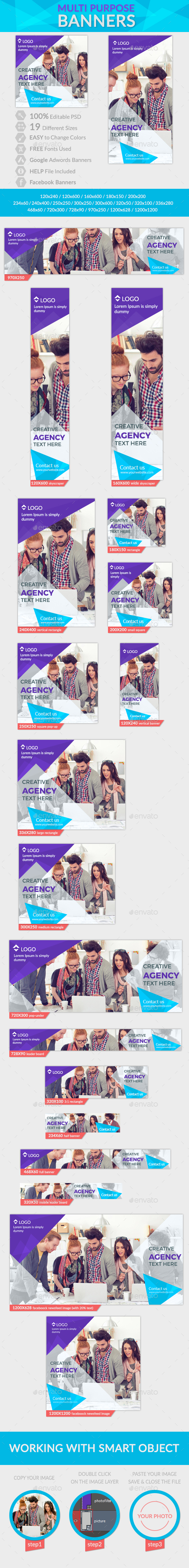 Multi Purpose Banners + 2 Facebook Banners - Banners & Ads Web Elements