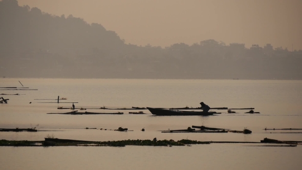 Fewa Lake At Sunset With Boat On The Lake alt