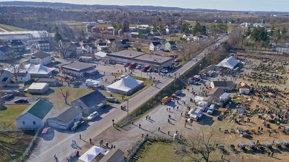 Aerial View of an Amish Mud Sale in Pennsylvania Selling Amish Products alt