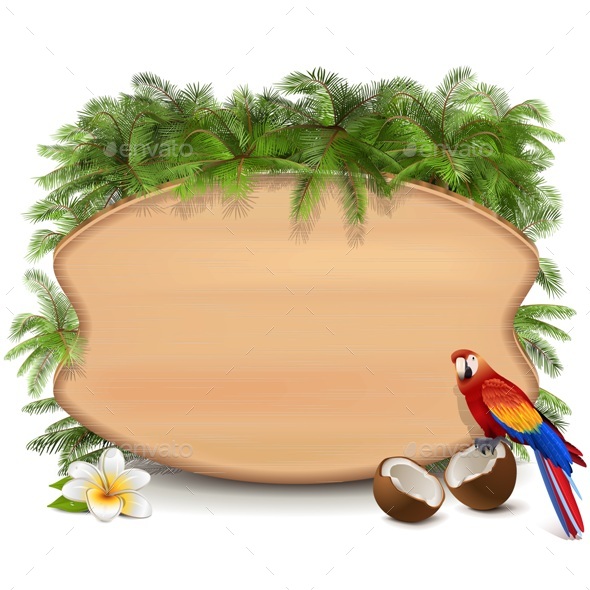 Vector Tropic Wooden Board - Travel Conceptual