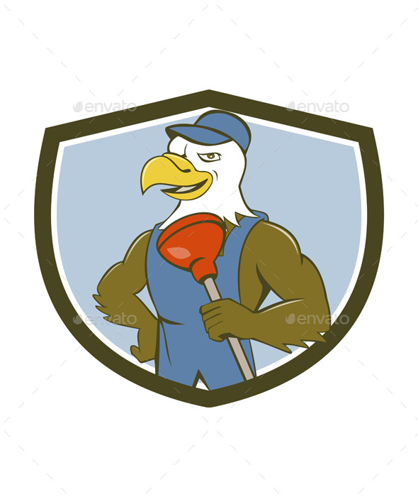 Bald Eagle Plumber Plunger Crest Cartoon - Animals Characters