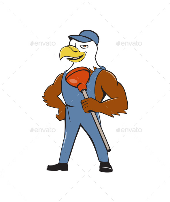 Bald Eagle Plumber Plunger Isolated Cartoon - Animals Characters