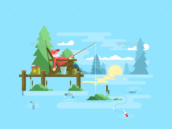 Rest Fishing Design - People Characters