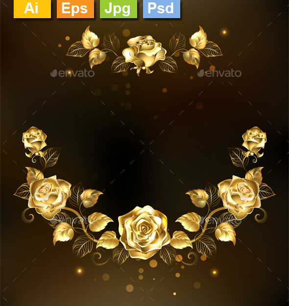 Symmetrical Garland of Gold Roses - Borders Decorative