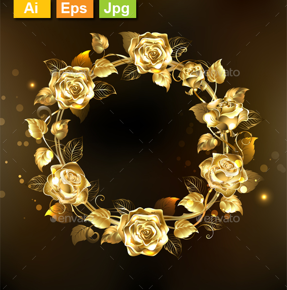 Wreath of Gold Roses - Borders Decorative