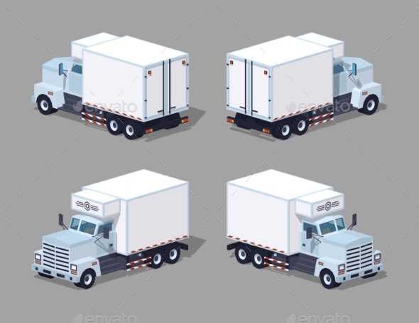 Low Poly White Truck Refrigerator - Man-made Objects Objects