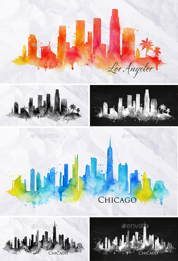 Silhouette City Multi Colored - Buildings Objects