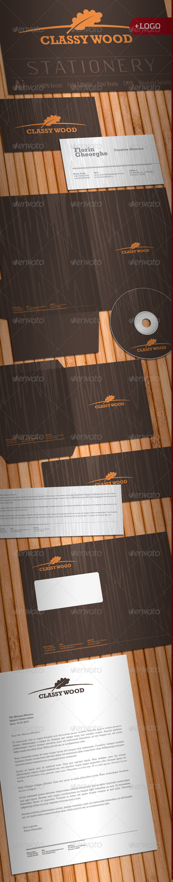 Classy Wood Stationery - Stationery Print Templates