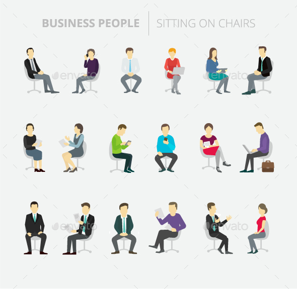 People Set Work Sitting on Chairs - People Characters