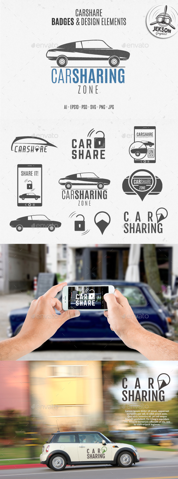 Car Sharing Badges & Elements - Badges & Stickers Web Elements