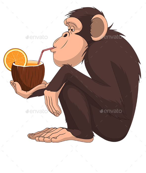 Monkey with a Fruit Cocktail - Animals Characters