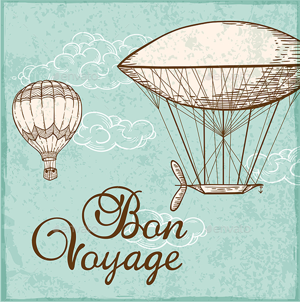 Vintage Background with Air Balloons - Travel Conceptual