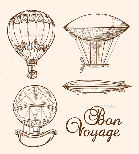 Set of Vintage Air Balloons - Retro Technology
