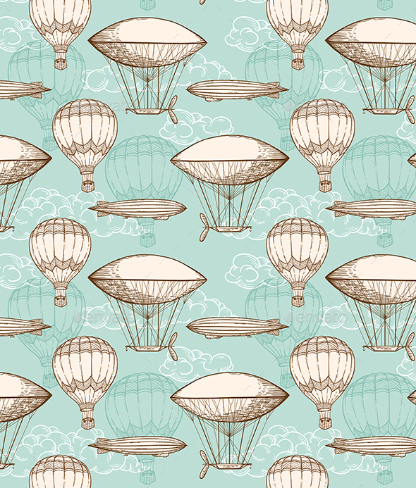 Vintage Seamless Pattern with Air Balloons - Patterns Decorative