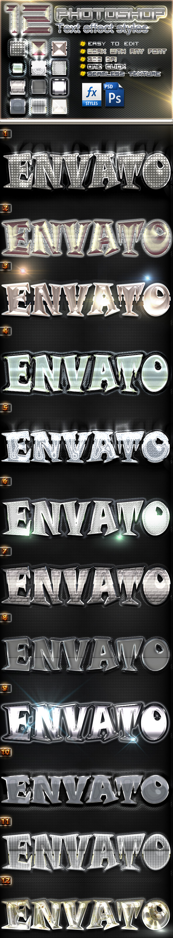 12 Photoshop SILVER Text Effect Styles Vol 20 - Text Effects Styles