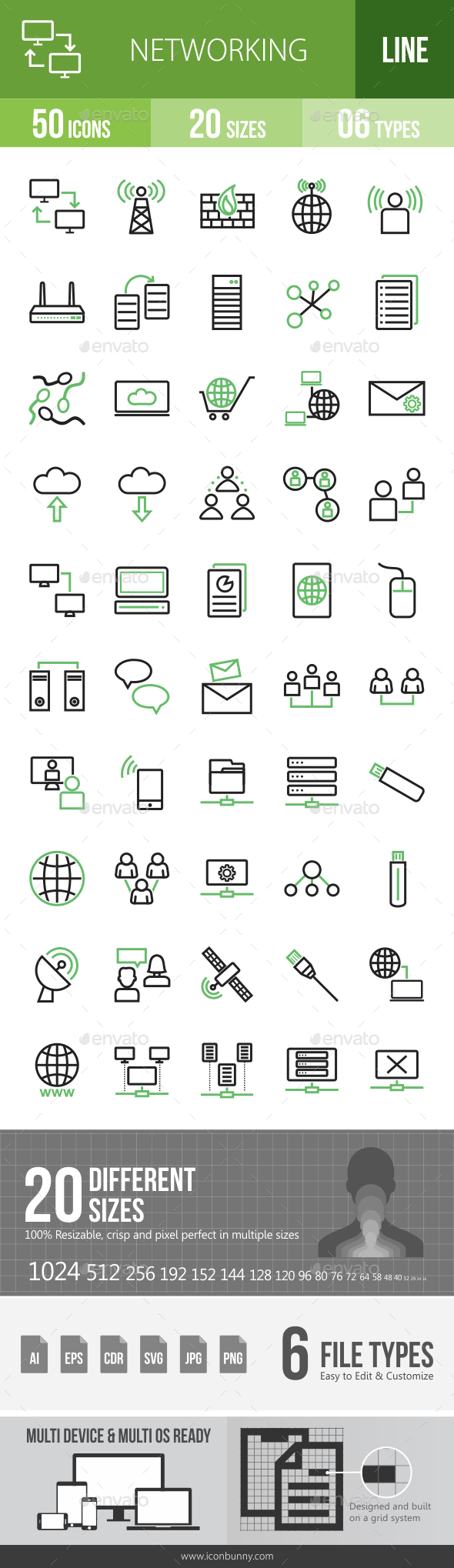 Networking Line Green & Black Icons - Icons