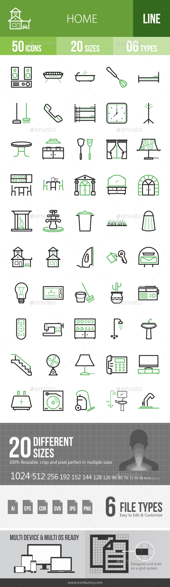Home Line Green & Black Icons - Icons