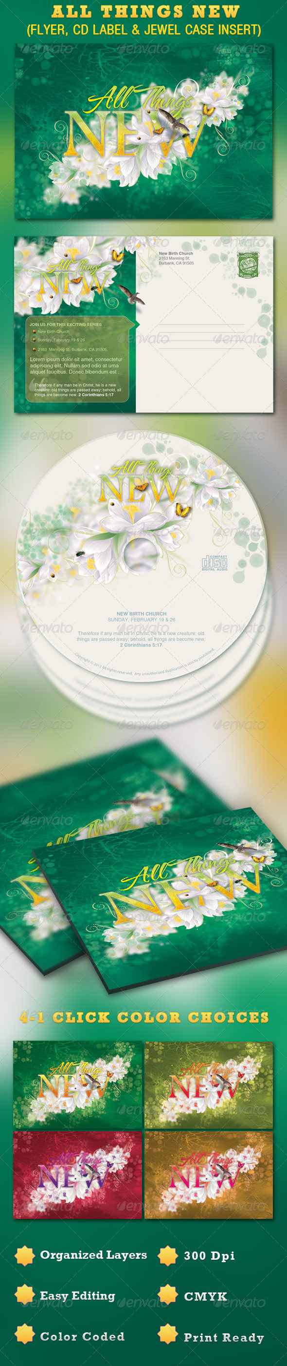 All Things New Church Postcard and CD Template - Cards & Invites Print Templates