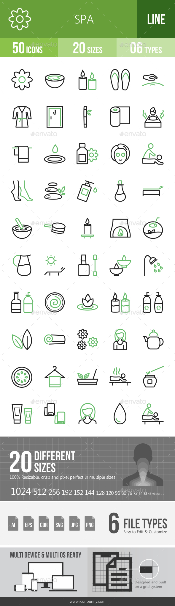 Spa Line Green & Black Icons - Icons