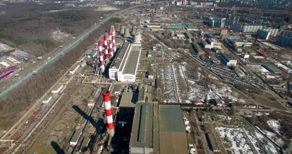 Heat Electropower Station With Two Red Chimney