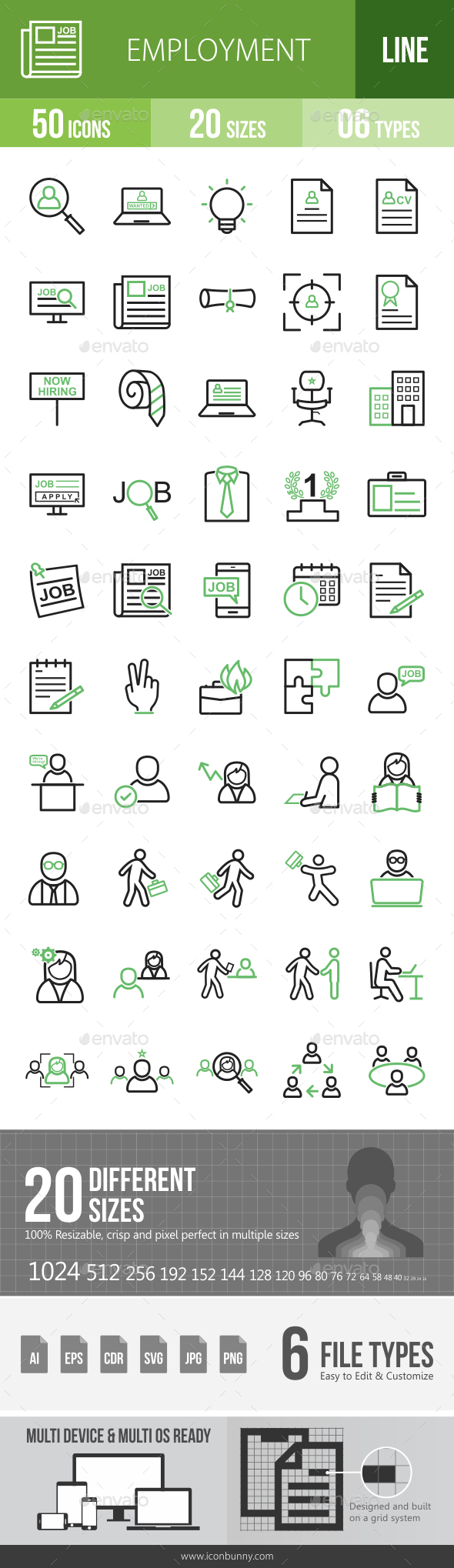 Employment Line Green & Black Icons - Icons
