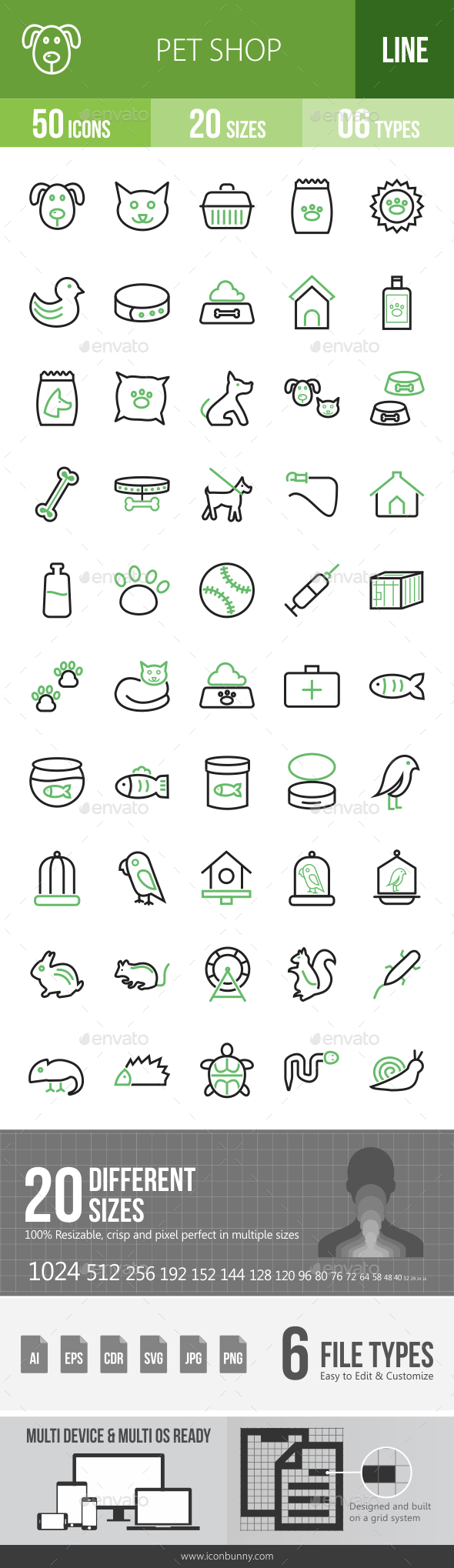 Pet Shop Line Green & Black Icons - Icons