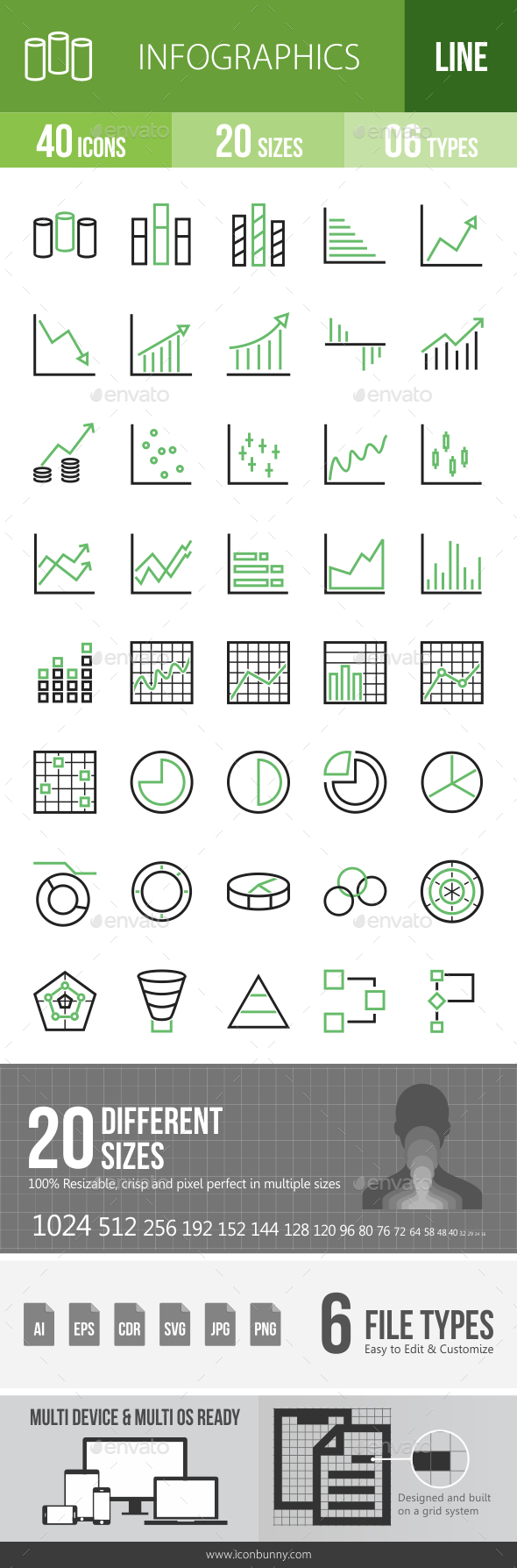Infographics Line Green & Black Icons - Icons