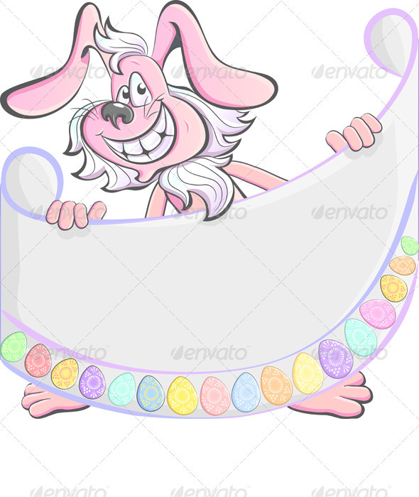 Vector Cartoon Pink Easter Rabbit with Poster