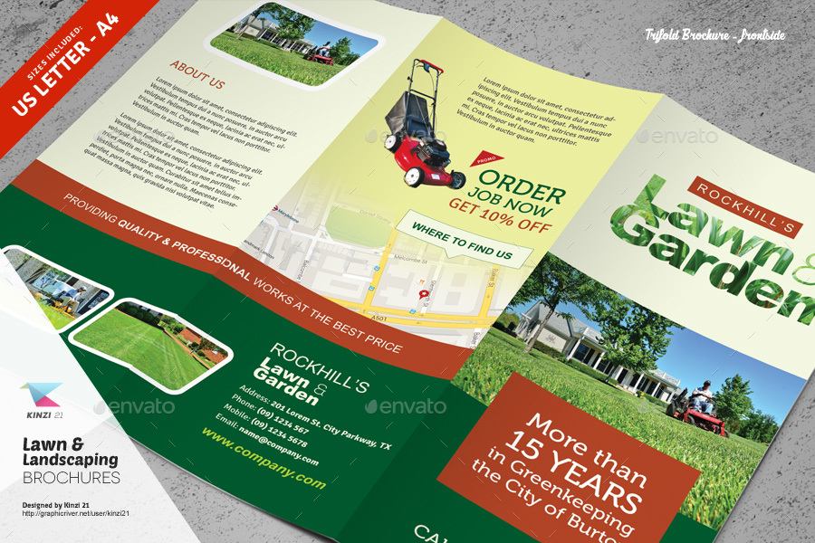 Lawn & Landscaping Trifold and Bifold Brochure Templates