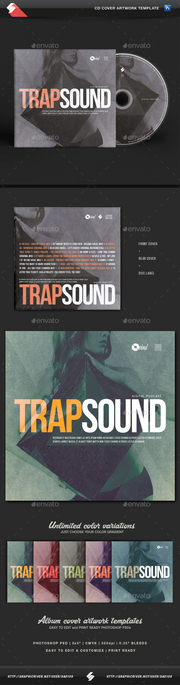 Trap Sound - CD Cover Template - CD & DVD Artwork Print Templates
