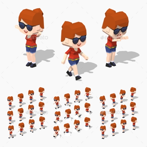 Low Poly Redhead Girl - People Characters