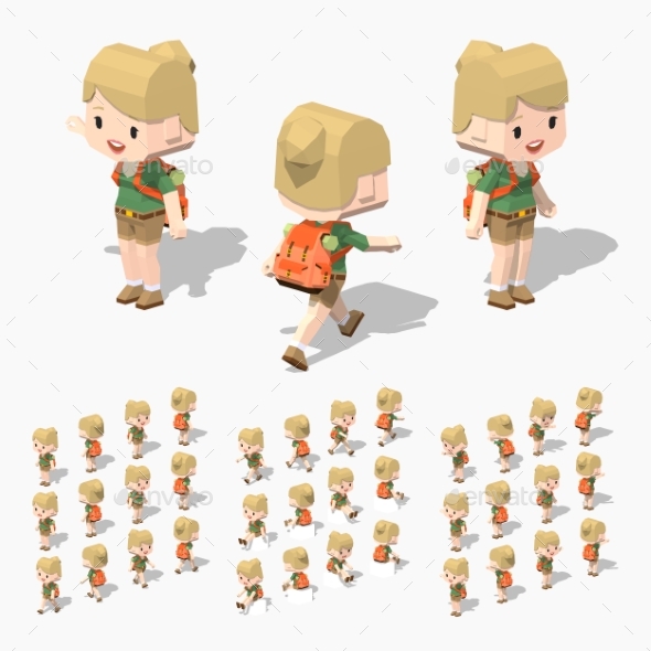 Low Poly Tourist Girl - People Characters