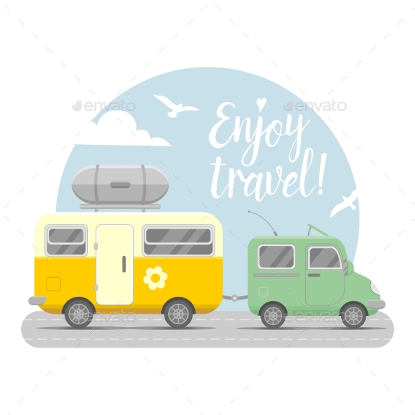 Caravan Trailer End Car Illustration - Travel Conceptual