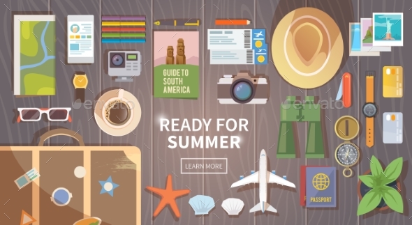 Flat Vector Travel Web Banner - People Characters