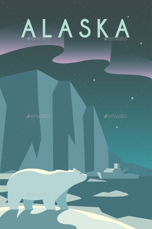 Art Deco Poster. Alaska. - Landscapes Nature