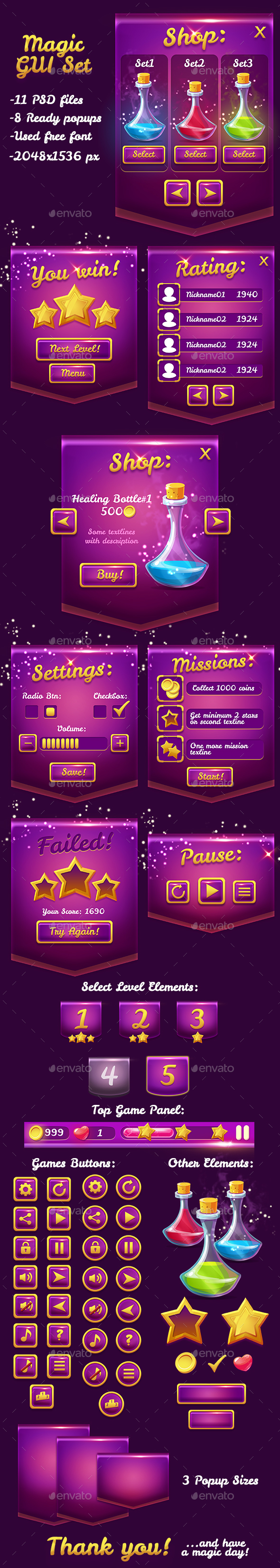 Magical Violet Glossy Game UI Pack - User Interfaces Game Assets