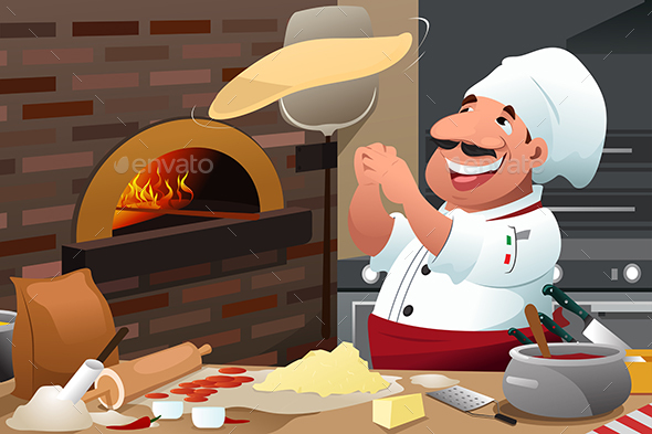 Pizza Chef Makes Pizza Dough - People Characters