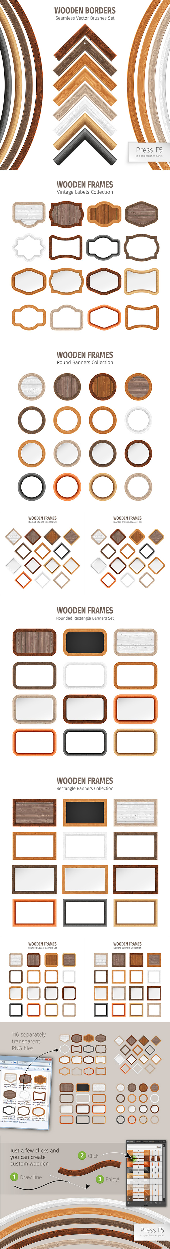 Wooden Borders Vector Brushes - Texture Brushes
