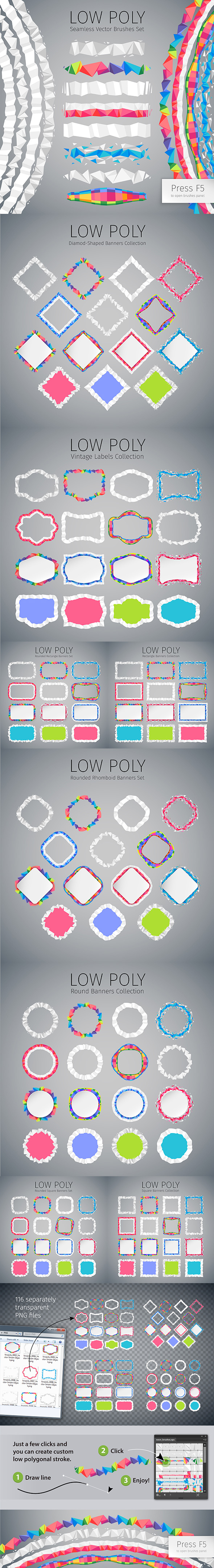 Low Poly Vector Seamless Brushes - Abstract Brushes