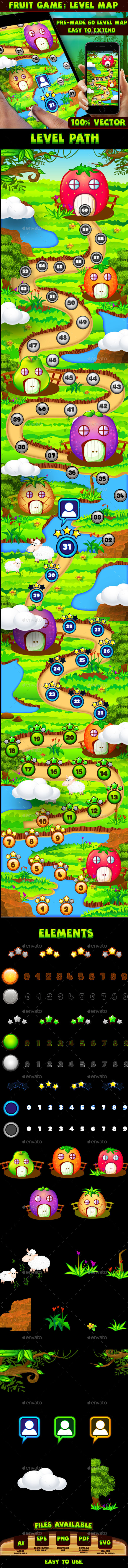 Fruit Game UI Level Map - Game Kits Game Assets