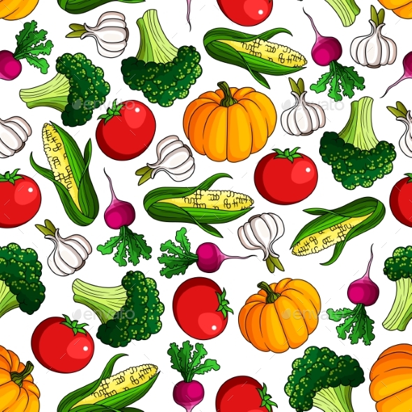 Fresh Farm Veggies Seamless Pattern - Food Objects