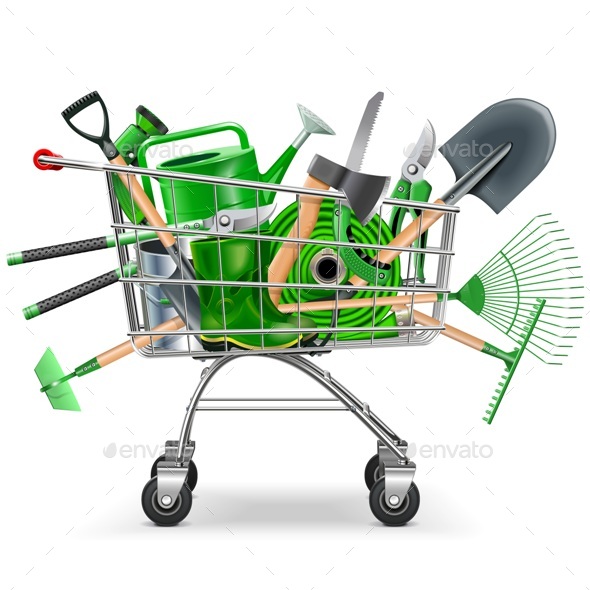 Supermarket Trolley with Garden Accessories - Retail Commercial / Shopping