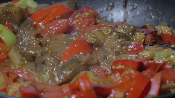 Pouring Soy Sauce Into Pan With Vegetarian Dish, Stock Footage | VideoHive