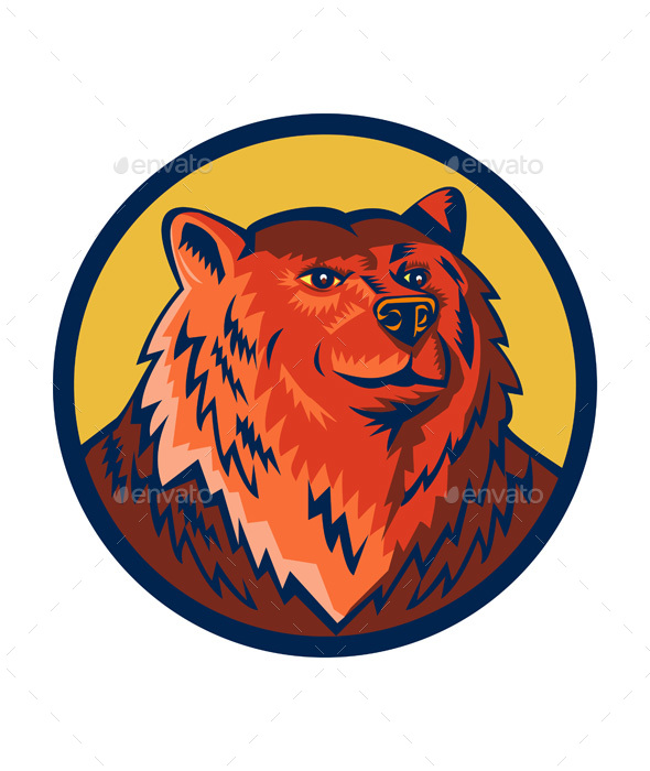 Russian Bear Head Circle Retro - Animals Characters