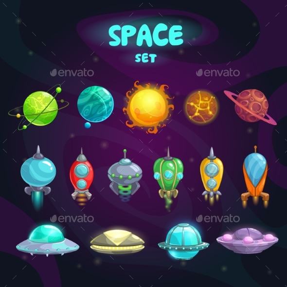 Space Cartoon Icons Set - Miscellaneous Conceptual