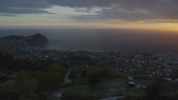 Panoramic View of Ischia Town in The Evening Sunset Landscape alt